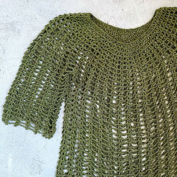 Vintage Green Open Weave Crochet Top M Handmade Boho Fairy Whimsigoth Goblin - Picture 2 of 7
